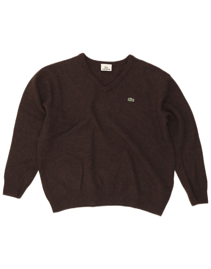 Ανδρικό πουλόβερ Lacoste με V λαιμόκοψη, Μέγεθος 7 2XL Καφέ Μαλλί