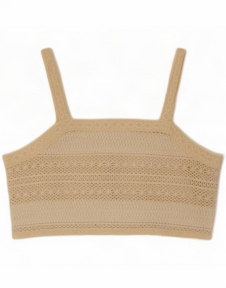 Vintage γυναικείο κροσέ Crop Top UK 12 Medium Beige