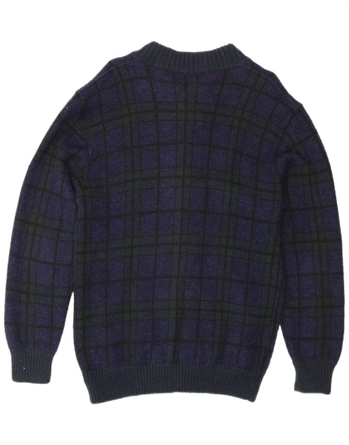 Vintage Ανδρική Ζακέτα Πουλόβερ Μεσαίο Navy Blue Check Πολυακρυλικό