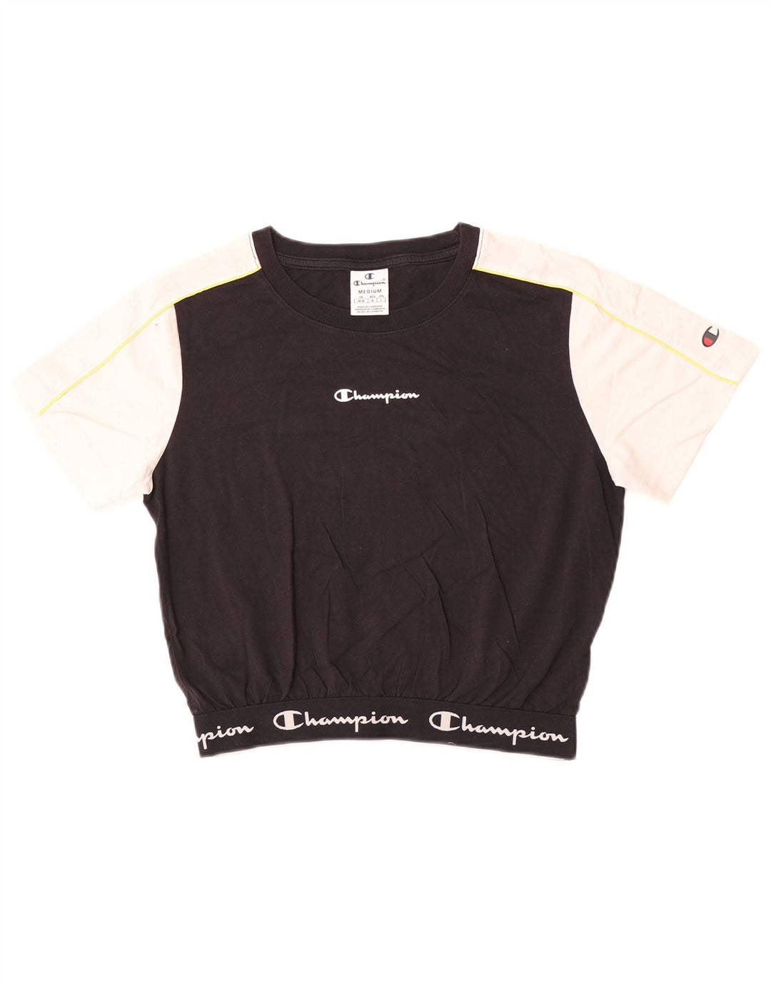 Champion γυναικείο Crop γραφικό T-shirt Top UK 12 Medium Black Colourblock