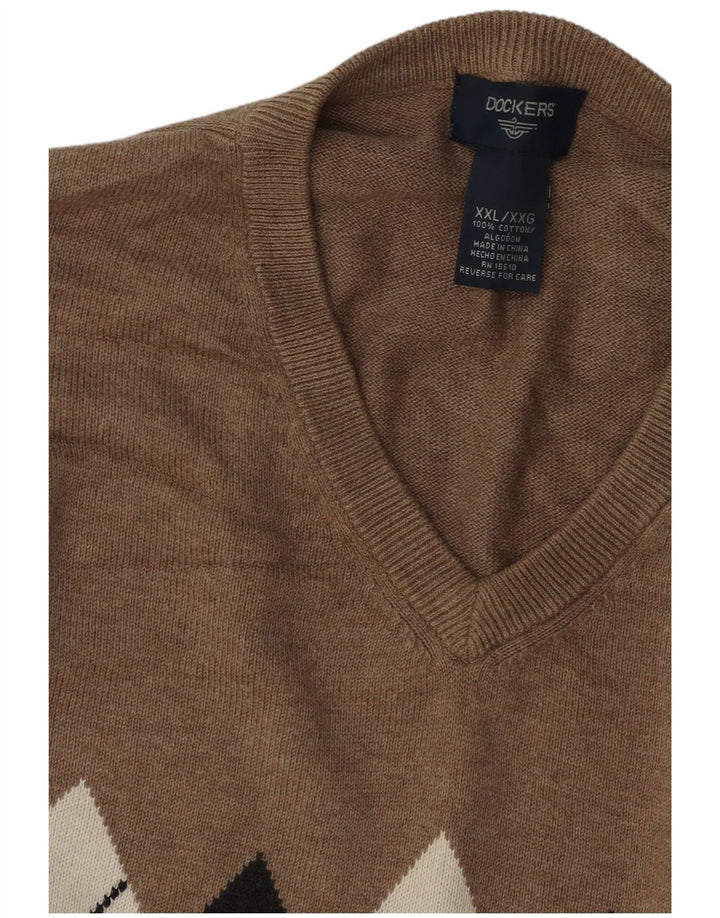 DOCKERS Mens Vest Tank Top 2XL Brown Argyle/Diamond Cotton