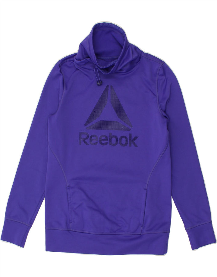 REEBOK Womens Graphic Sweatshirt Jumper UK 8/10 Small Purple Polyester Vintage Reebok and Second-Hand Reebok from Messina Hembry 