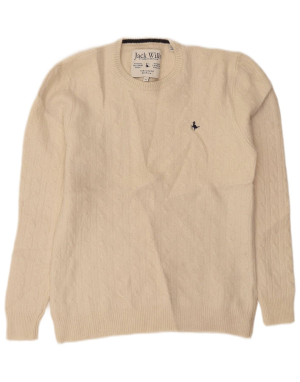 Jack Wills Γυναικείο πουλόβερ με λαιμόκοψη UK 18 XL Off White Wool