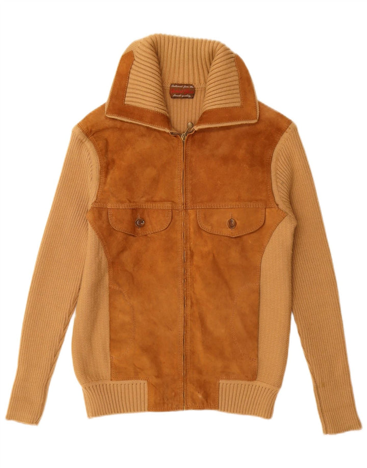 Γυναικείο σουέτ ζακέτα VINTAGE UK 12 μεσαίου μπεζ χρώματος