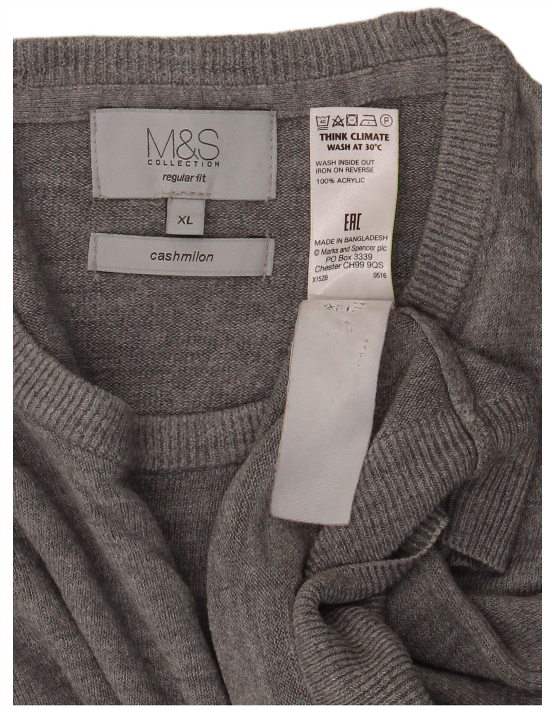 Ανδρικό πουλόβερ Marks & Spencer Regular Fit Crew Neck Jumper XL Grey Acrylic