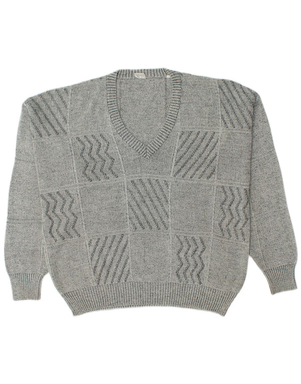 Vintage Ανδρικό πουλόβερ με V λαιμόκοψη IT 50 Medium Grey Geometric