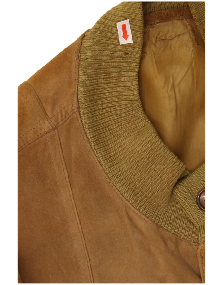 Vintage Ανδρικό Suede Bomber Jacket IT 50 Large Beige Leather