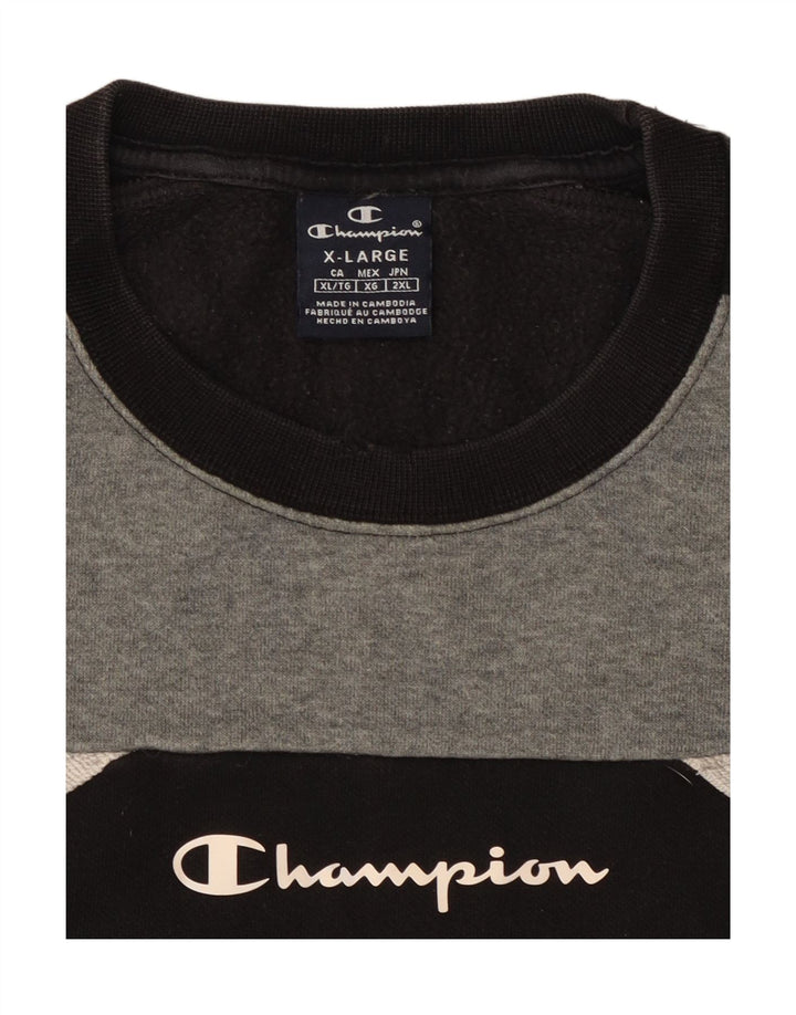 CHAMPION Ανδρικό γραφικό φούτερ Jumper XL Μαύρο Colourblock Βαμβακερό