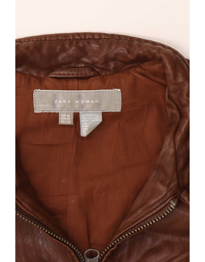 Zara Γυναικείο Δερμάτινο Μπουφάν Biker UK 12 Μεσαίο Καφέ