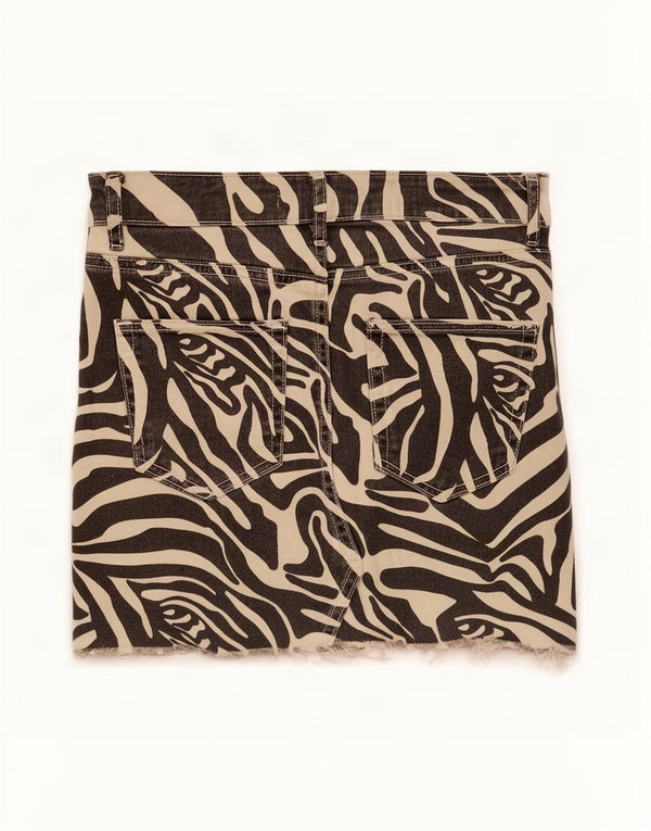 Zara Γυναικεία Μίνι Τζιν Φούστα Small W26 Μαύρο Animal print