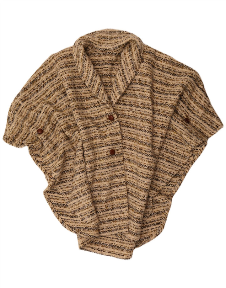 Vintage Γυναικείο πουλόβερ Poncho Cardigan One Size Beige Geometric