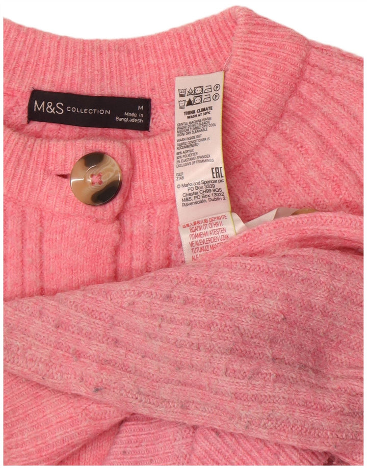Marks & Spencer Γυναικείο πουλόβερ Crop Cardigan UK 14 Medium Pink Acrylic