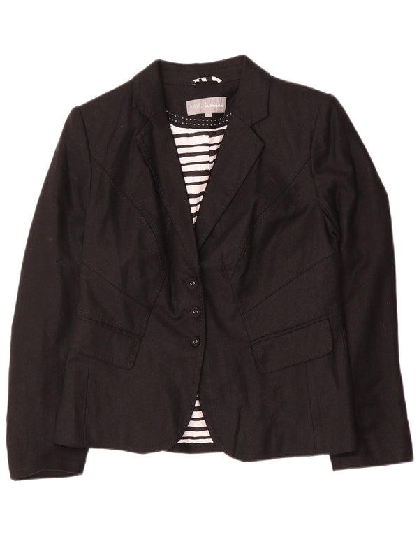 Marks & Spencer Womens 3 Button Blazer Jacket UK 14 Medium Black Linen