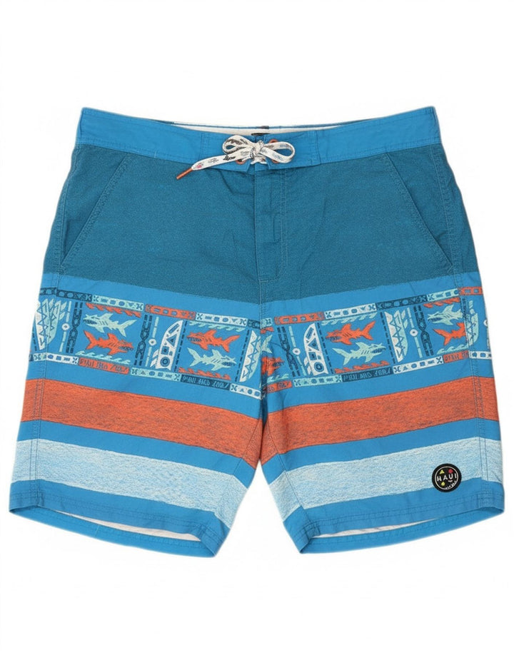 MAUI AND SONS Mens Swimming Shorts 2XL  Blue Striped Polyester