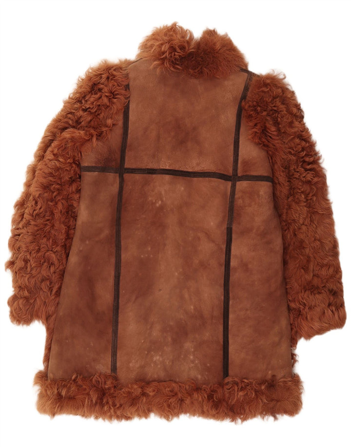 Vintage Γυναικεία Μπροστινή Γραβάτα Shearling Παλτό UK 16 Large Brown