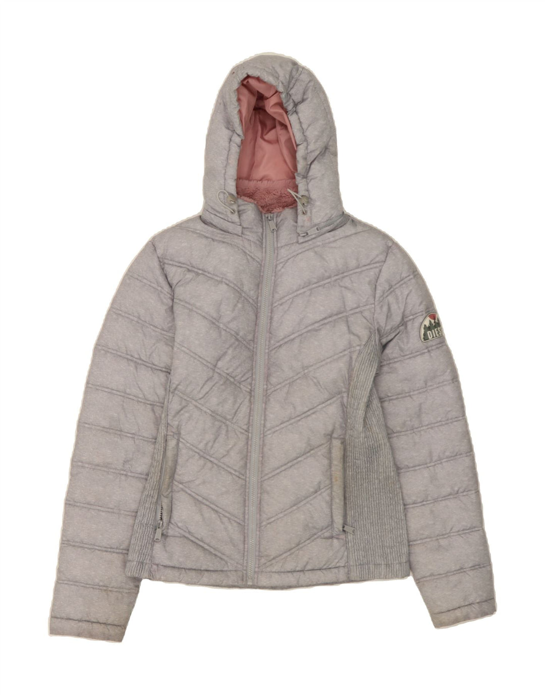 DIESEL Womens Hooded Padded Jacket UK 14 Large Grey Polyester Vintage Diesel and Second-Hand Diesel from Messina Hembry 