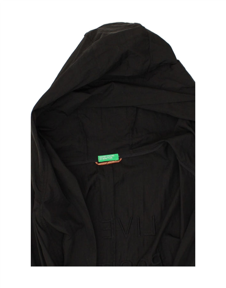 BENETTON Womens Graphic Hooded Overcoat UK 10 Small Black Polyamide Vintage Benetton and Second-Hand Benetton from Messina Hembry 