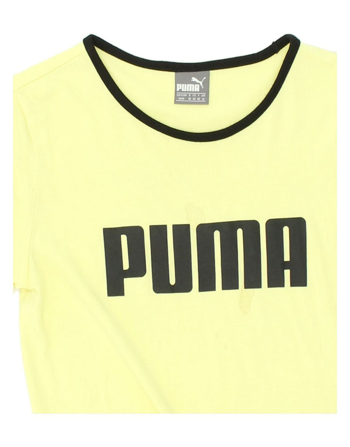 PUMA Womens Graphic T-Shirt Top UK 12 Medium  Yellow Cotton | Vintage Puma | Thrift | Second-Hand Puma | Used Clothing | Messina Hembry 