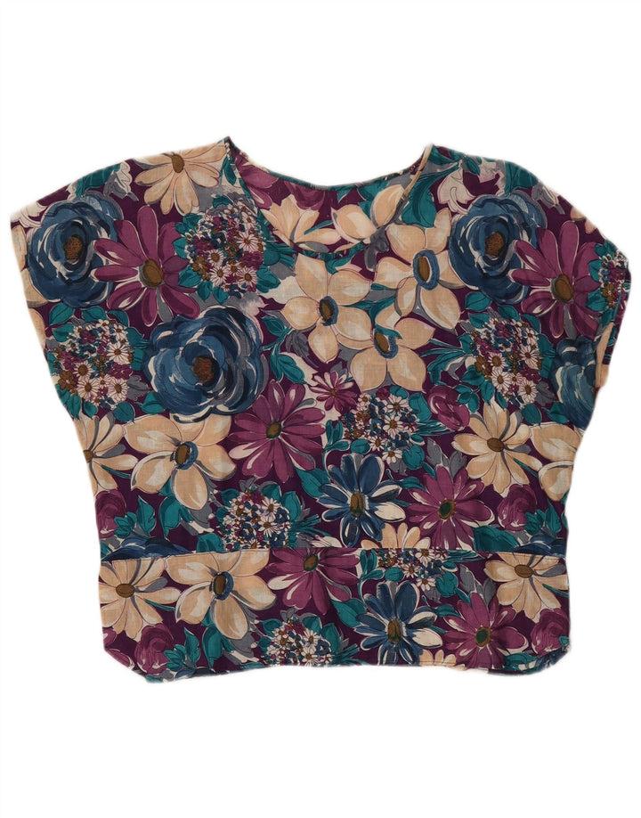 VINTAGE Γυναικεία Crop Μπλούζα Τοπ UK 14 Medium Πολύχρωμο Floral