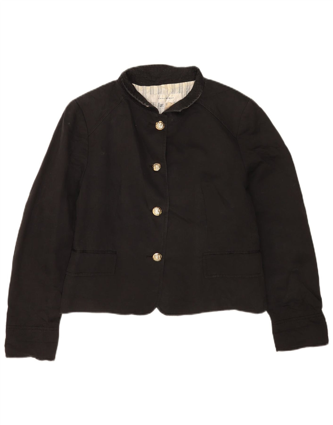 Zara Γυναικείο Crop Bomber Jacket UK 18 XL Μαύρο βαμβακερό