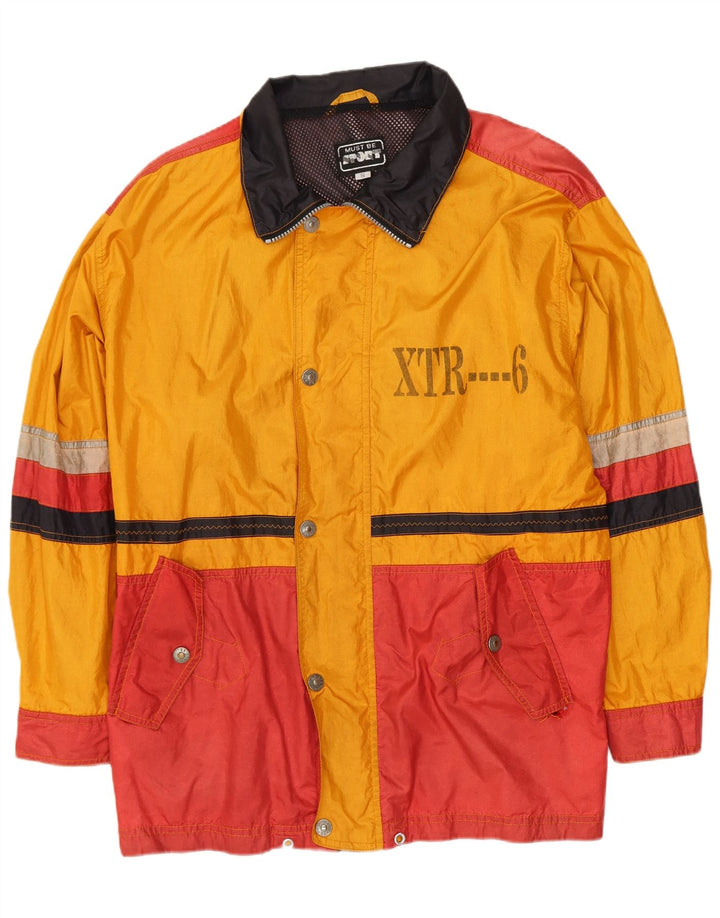 Vintage ανδρικό γραφικό αδιάβροχο UK 36 Small Yellow Colorblock Πολυαμίδιο