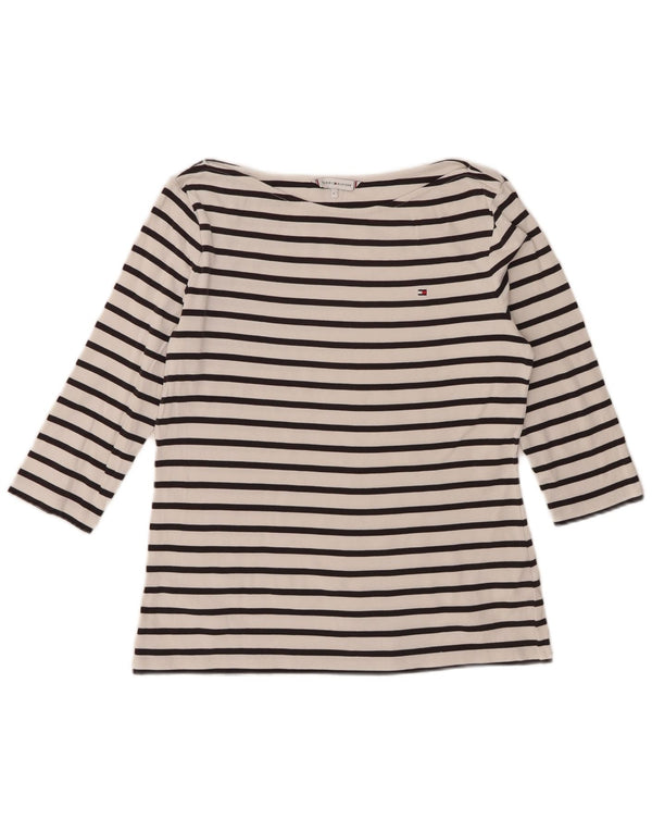 Tommy Hilfiger γυναικείο τοπ 3/4 μανίκι UK 14 μεγάλο λευκό ριγέ βαμβακερό
