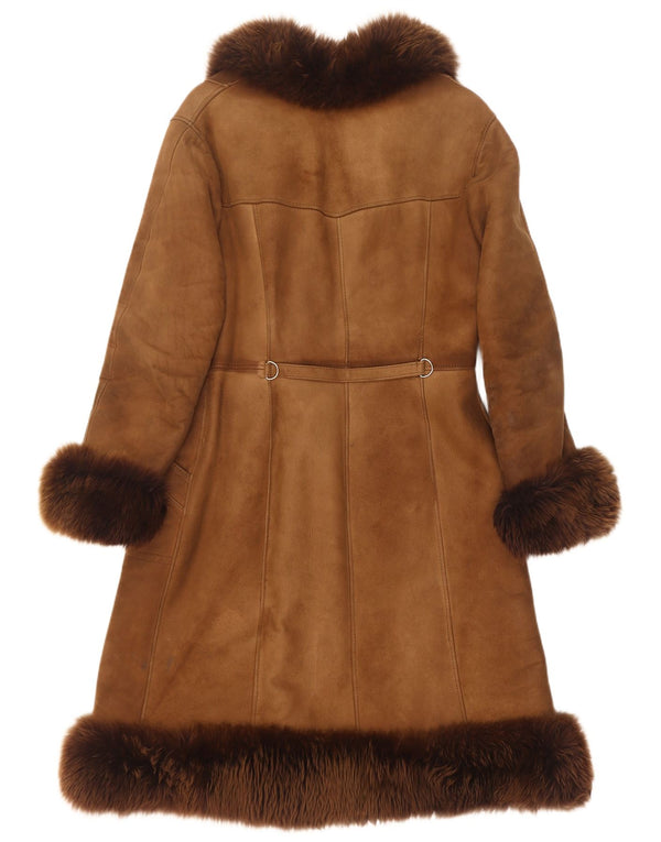 Vintage Γυναικείο Παλτό Shearling UK 14 Δέρμα μεσαίου καφέ