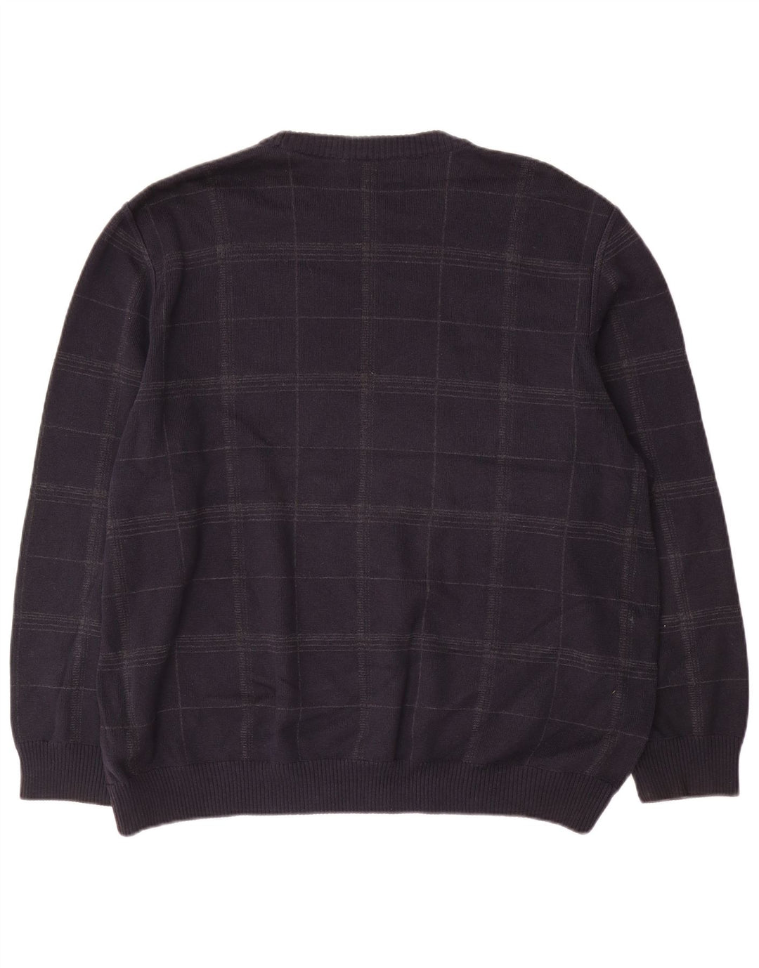 Marks & Spencer Ανδρικό πουλόβερ με λαιμόκοψη XL Navy Blue Check Cotton