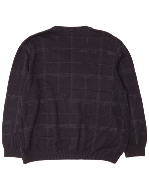 Marks & Spencer Ανδρικό πουλόβερ με λαιμόκοψη XL Navy Blue Check Cotton