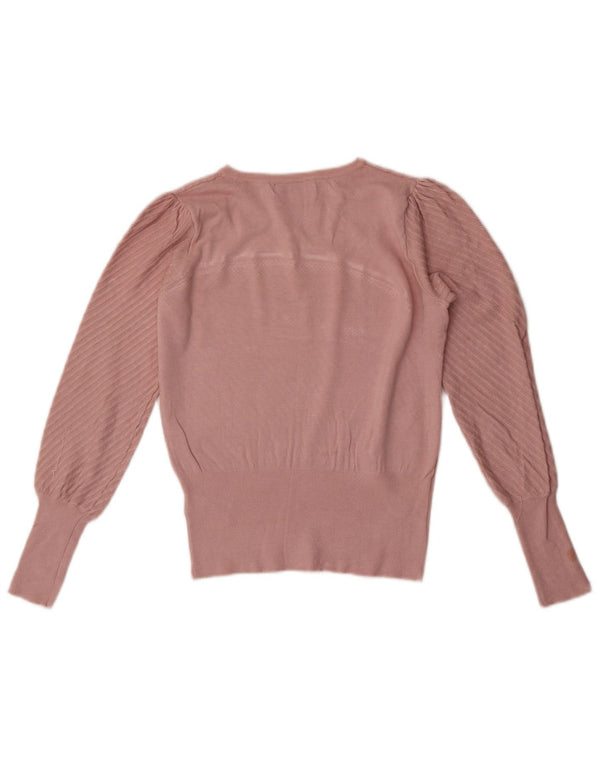 Marks & Spencer Γυναικείο πουλόβερ με λαιμόκαυστο UK 10 Small Pink ριγέ