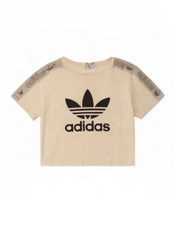 Γυναικείο γραφικό T-shirt Adidas Crop Top UK 8 Small Off White Colourblock