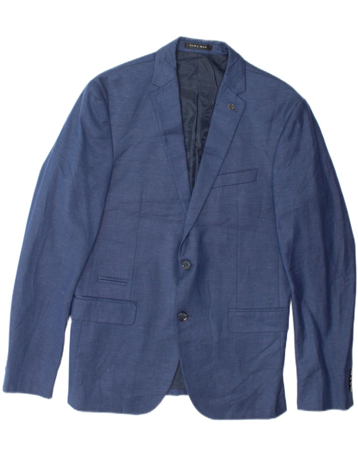 ZARA Mens 2 Button Blazer Jacket EU 50 Medium Blue Polyester Vintage Zara and Second-Hand Zara from Messina Hembry 