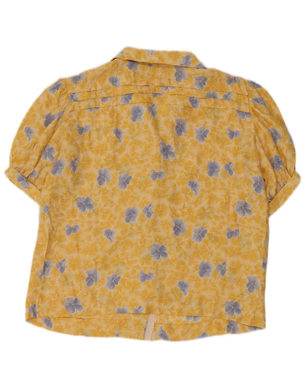 Vintage γυναικείο κοντομάνικο μπλούζα UK 14 Medium Yellow Floral