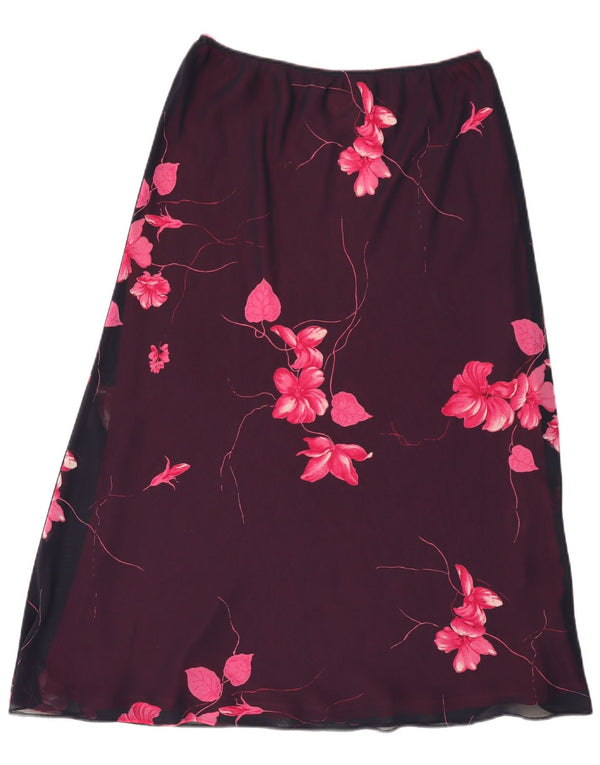 Jacques Vert Γυναικεία Midi Φούστα UK 14 Μεγάλη W34 Βουργουνδία Floral Polyester