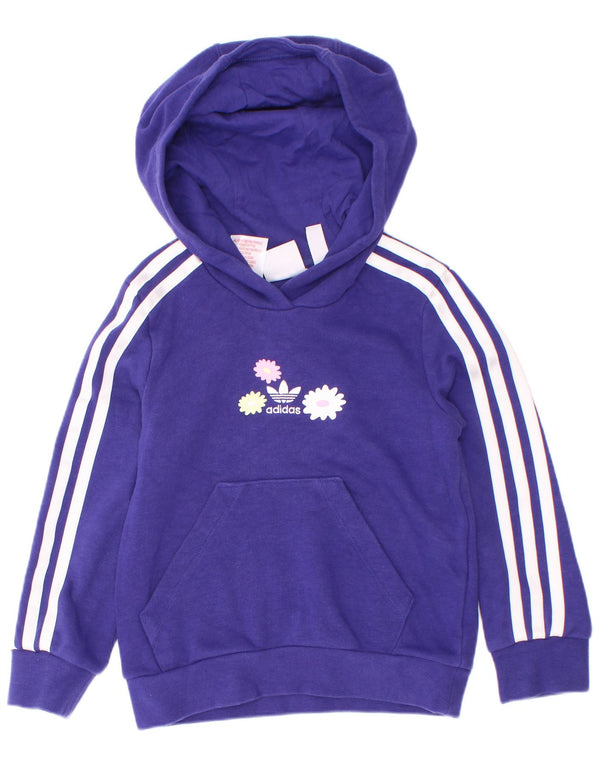 Adidas Girls Graphic Hoodie Jumper 5-6 Years Purple Floral Cotton