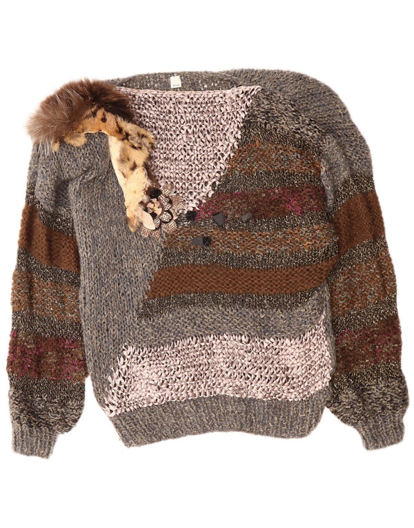 VINTAGE Γυναικείο πουλόβερ με λαιμόκαυστο EU 40/42 Medium Grey Colourblock