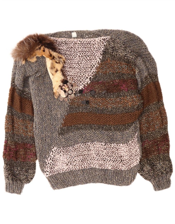 VINTAGE Γυναικείο πουλόβερ με λαιμόκαυστο EU 40/42 Medium Grey Colourblock