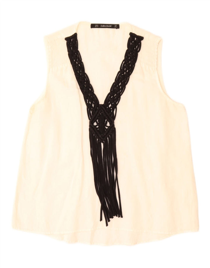 Zara Γυναικεία Αμάνικη Μπλούζα Μπλούζα UK 6 XS Λευκή