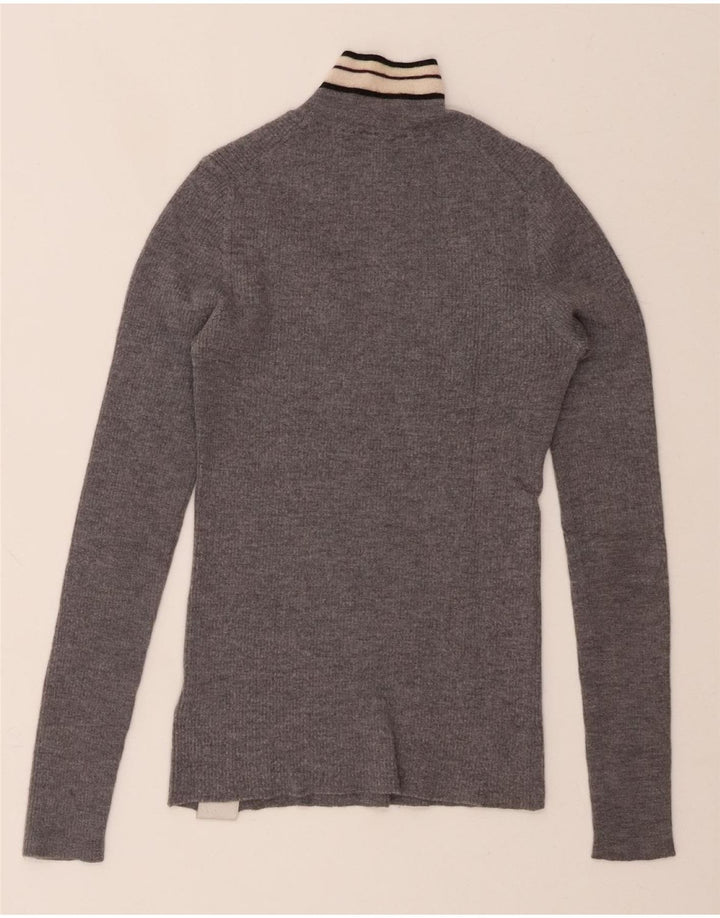 PEUTEREY Womens Crop Turtle Neck Jumper Sweater UK 14 Large Grey Wool