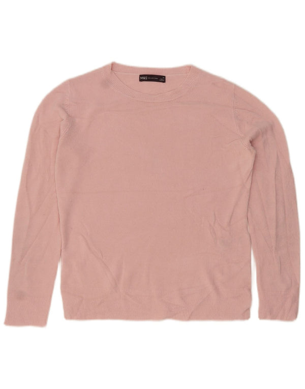 Marks & Spencer Γυναικείο πουλόβερ με λαιμόκοψη UK 10 Small Pink Acrylic