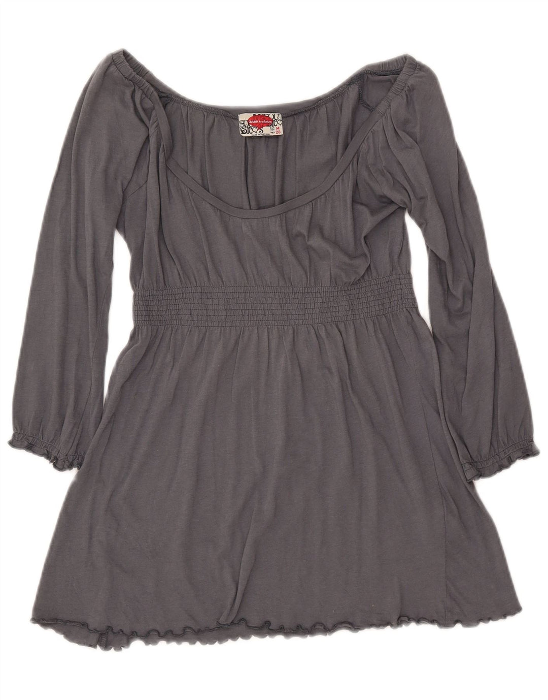 ZARA Γυναικεία μπλούζα Trafaluc 3/4 μανίκια τοπ UK 12 μεσαία γκρι βαμβακερή