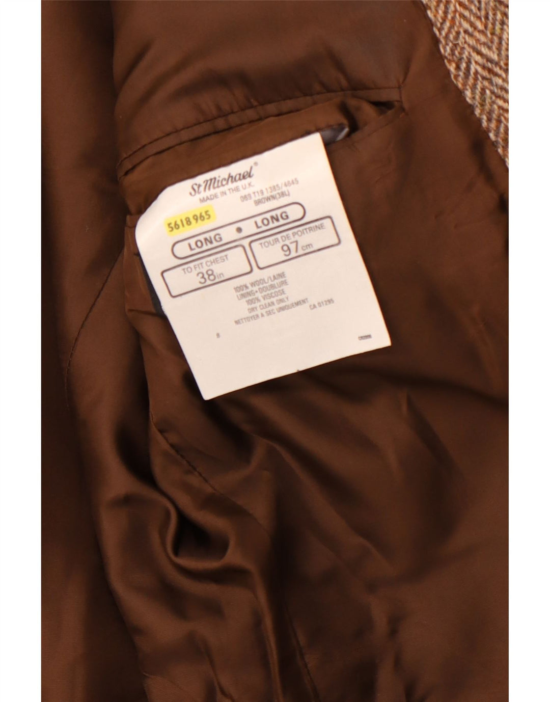 ST MICHAEL Ανδρικό σακάκι σακάκι με 2 κουμπιά UK 38 Μαλλί ψαροκόκαλο μεσαίο καφέ