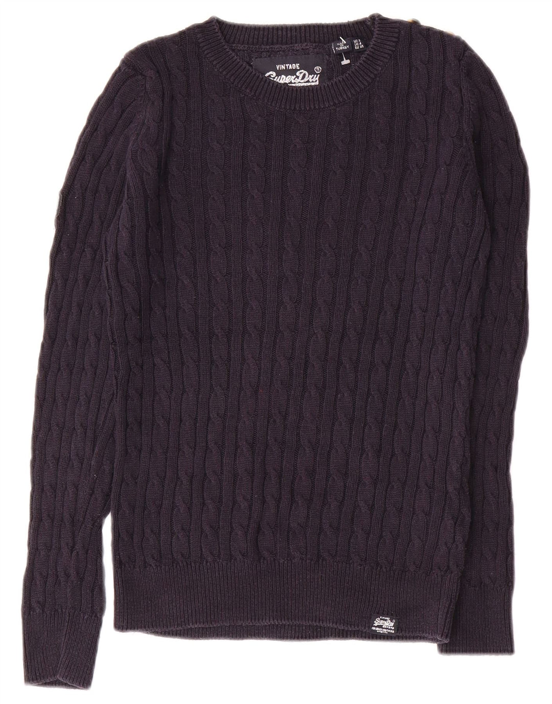 SUPERDRY Γυναικείο πουλόβερ με λαιμόκοψη UK 8 Small Navy Blue από βαμβάκι