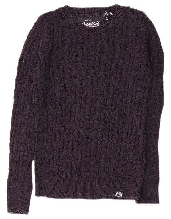 SUPERDRY Γυναικείο πουλόβερ με λαιμόκοψη UK 8 Small Navy Blue από βαμβάκι