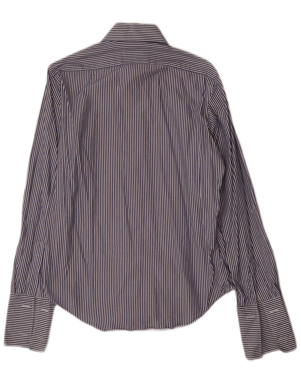 Massimo Dutti Mens Formal Shirt Size 39 15 1/2 Medium Navy Blue Striped