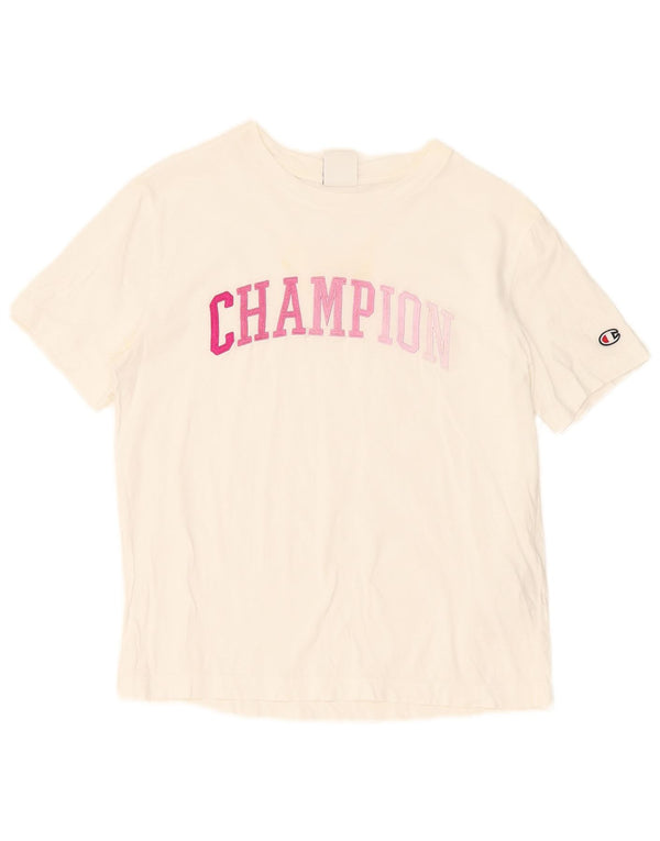 Champion Womens Oversized Graphic T-Shirt Top UK 6 XS White Cotton
