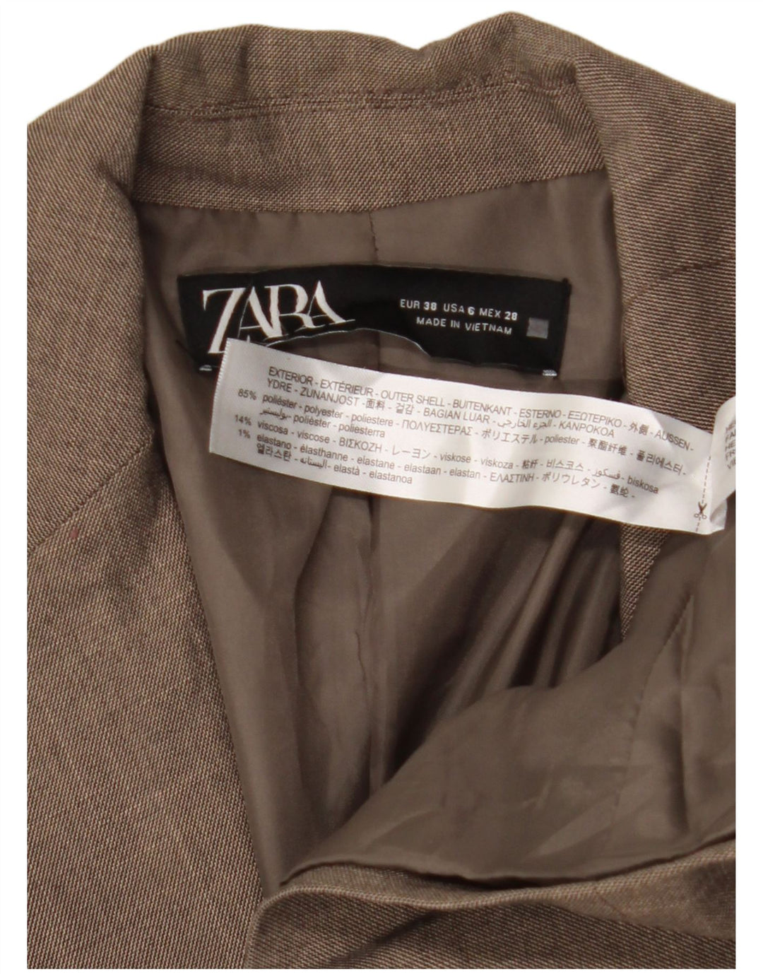 ZARA Γυναικείο Μπουφάν 1 Κουμπί Μπλέιζερ EU 38 Μικρός Καφέ Πολυεστέρας