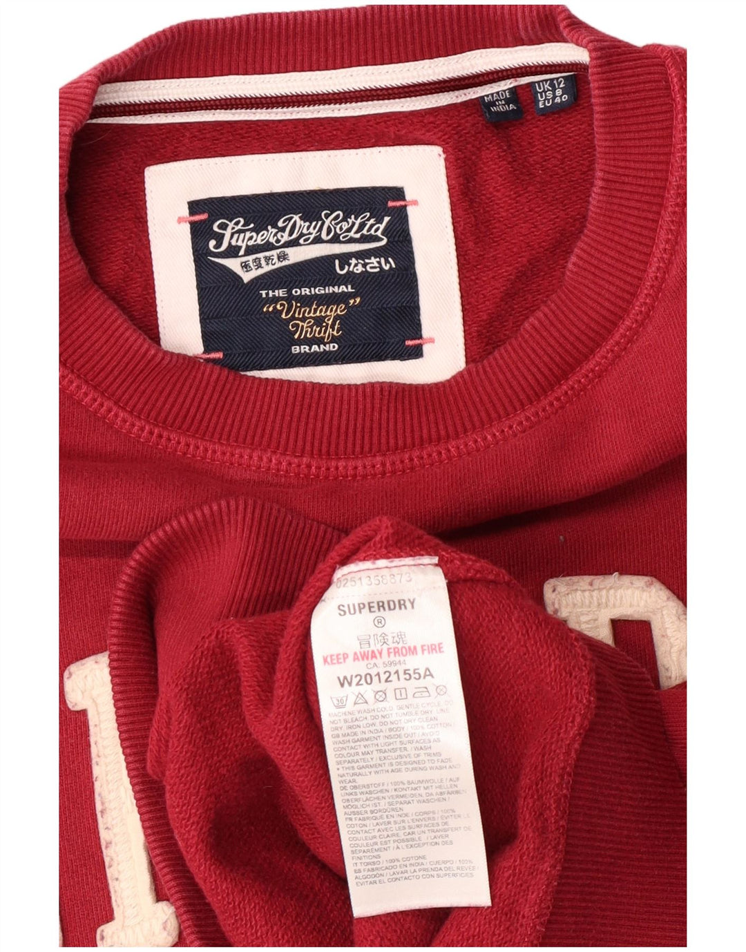 Γυναικείο γραφικό φούτερ SUPERDRY υπερμεγέθη Jumper UK 12 Medium Burgundy