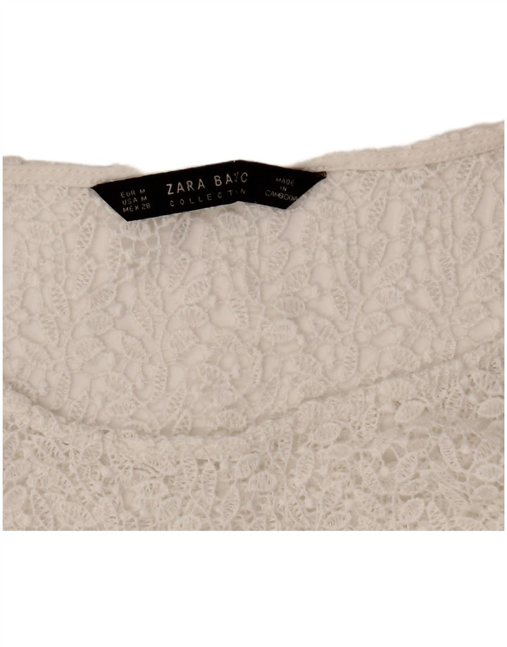 ZARA Γυναικεία Crop Μπλούζα Τοπ UK 12 Medium White Floral