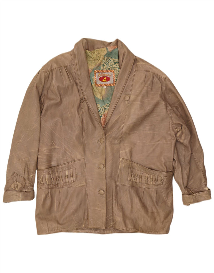 Vintage Γυναικείο Δερμάτινο Μπουφάν UK 14 Medium Beige Leather